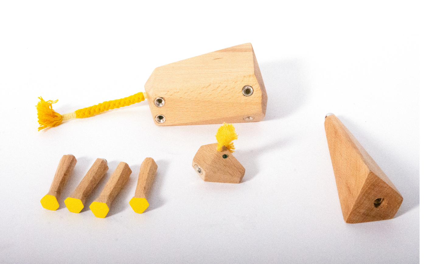 Giraffe character broken into modular parts with yellow mane